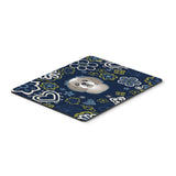 Blue Flowers Gray Silver Shih Tzu Mouse Pad, Hot Pad Or Trivet