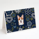 Blue Flowers Red Corgi Greeting Cards And Envelopes Pack Of 8