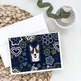 Blue Flowers Tricolor Corgi Greeting Cards And Envelopes Pack Of 8
