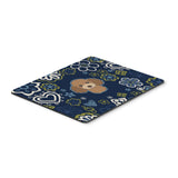 Blue Flowers Chocolate Brown Poodle Mouse Pad, Hot Pad Or Trivet