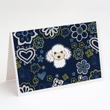 Blue Flowers White Poodle Greeting Cards And Envelopes Pack Of 8