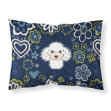 Blue Flowers White Poodle Fabric Standard Pillowcase
