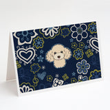 Blue Flowers Buff Poodle Greeting Cards And Envelopes Pack Of 8