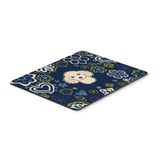 Blue Flowers Buff Poodle Mouse Pad, Hot Pad Or Trivet