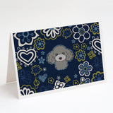 Blue Flowers Silver Gray Poodle Greeting Cards And Envelopes Pack Of 8