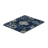 Blue Flowers Silver Gray Poodle Mouse Pad, Hot Pad Or Trivet