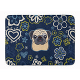 Caroline'S Treasures Blue Flowers Fawn Pug Floor Mat, 19 X 27, Multicolor