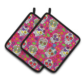 Caroline'S Treasures Day Of The Dead Pink Pair Of Pot Holders, 7.5Hx7.5W, Multicolor
