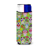 Caroline'S Treasures Day Of The Dead Green Michelob Ultra Hugger For Slim Cans, Slim Can, Multicolor