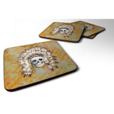 Caroline'S Treasures Day Of The Dead Indian Skull Foam Coaster Set Of 4, 3.5, Multicolor