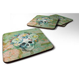 Caroline'S Treasures Day Of The Dead Skull With Flowers Foam Coaster Set Of 4, 3.5, Multicolor