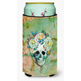 Caroline'S Treasures Day Of The Dead Skull With Flowers Beverage Insulator Hugger, Tall Boy, Multicolor