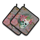 Caroline'S Treasures Day Of The Dead Skull Flowers Pair Of Pot Holders, 7.5Hx7.5W, Multicolor