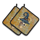 Caroline'S Treasures Day Of The Dead Witch Skull Pair Of Pot Holders, 7.5Hx7.5W, Multicolor