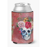 Caroline'S Treasures Day Of The Dead Red Flowers Skull Can Or Bottle Hugger, Can Hugger, Multicolor