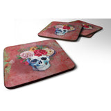 Caroline'S Treasures Day Of The Dead Red Flowers Skull Foam Coaster Set Of 4, 3.5, Multicolor