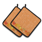 Caroline'S Treasures Fruits & Vegetables In Orange Pair Of Pot Holders, 7.5Hx7.5W, Multicolor