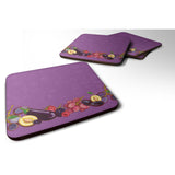 Caroline'S Treasures Fruits & Vegetables In Purple Foam Coaster Set Of 4, 3.5, Multicolor