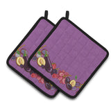 Caroline'S Treasures Fruits & Vegetables In Purple Pair Of Pot Holders, 7.5Hx7.5W, Multicolor