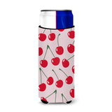 Caroline'S Treasures Cherries On Pink Michelob Ultra Hugger For Slim Cans, Slim Can, Multicolor