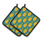 Caroline'S Treasures Pineapples On Teal Pair Of Pot Holders, 7.5Hx7.5W, Multicolor