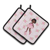 Caroline'S Treasures Ballerina African American Short Hair Pair Of Pot Holders, 7.5Hx7.5W, Multicolor