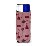 Caroline'S Treasures Red Wine On Linen Michelob Ultra Hugger For Slim Cans, Slim Can, Multicolor