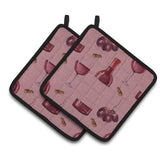 Caroline'S Treasures Red Wine On Linen Pair Of Pot Holders, 7.5Hx7.5W, Multicolor