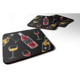 Caroline'S Treasures Red & White Wine On Black Foam Coaster Set Of 4, 3.5, Multicolor