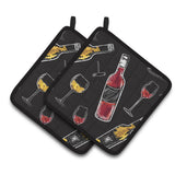 Caroline'S Treasures Red & White Wine On Black Pair Of Pot Holders, 7.5Hx7.5W, Multicolor