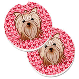 Caroline'S Treasures Yorkie Yorkishire Terrier Hearts Set Of 2 Cup Holder Car Coasters, 2.56, Multicolor