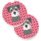 Caroline'S Treasures Schnauzer Hearts Set Of 2 Cup Holder Car Coasters, 2.56, Multicolor