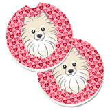 Caroline'S Treasures Pomeranian Hearts Set Of 2 Cup Holder Car Coasters, 2.56, Multicolor