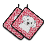 Caroline'S Treasures Maltese Hearts Pair Of Pot Holders, 7.5Hx7.5W, Multicolor