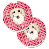 Caroline'S Treasures Longhair Creme Dachshund Hearts Set Of 2 Cup Holder Car Coasters, 2.56, Multicolor
