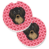 Caroline'S Treasures Longhair Black & Tan Dachshund Hearts Set Of 2 Cup Holder Car Coasters, 2.56, Multicolor