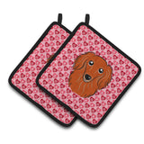 Caroline'S Treasures Longhair Red Dachshund Hearts Pair Of Pot Holders, 7.5Hx7.5W, Multicolor