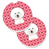 Caroline'S Treasures Bichon Frise Hearts Set Of 2 Cup Holder Car Coasters, 2.56, Multicolor