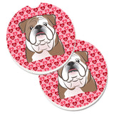Caroline'S Treasures English Bulldog Hearts Set Of 2 Cup Holder Car Coasters, 2.56, Multicolor