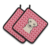 Caroline'S Treasures Yellow Labrador Hearts Pair Of Pot Holders, 7.5Hx7.5W, Multicolor