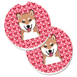 Caroline'S Treasures Shiba Inu Hearts Set Of 2 Cup Holder Car Coasters, 2.56, Multicolor