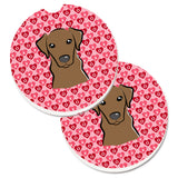 Caroline'S Treasures Chocolate Labrador Hearts Set Of 2 Cup Holder Car Coasters, 2.56, Multicolor