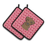 Caroline'S Treasures Chocolate Labrador Hearts Pair Of Pot Holders, 7.5Hx7.5W, Multicolor