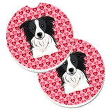 Caroline'S Treasures Border Collie Hearts Set Of 2 Cup Holder Car Coasters, 2.56, Multicolor