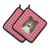 Caroline'S Treasures Sheltie Hearts Pair Of Pot Holders, 7.5Hx7.5W, Multicolor