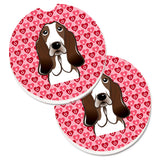 Caroline'S Treasures Basset Hound Hearts Set Of 2 Cup Holder Car Coasters, 2.56, Multicolor