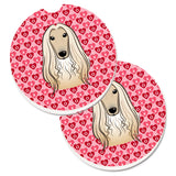 Caroline'S Treasures Afghan Hound Hearts Set Of 2 Cup Holder Car Coasters, 2.56, Multicolor