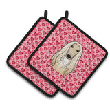 Caroline'S Treasures Afghan Hound Hearts Pair Of Pot Holders, 7.5Hx7.5W, Multicolor