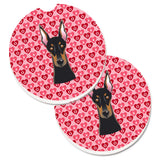 Caroline'S Treasures Doberman Pinscher Hearts Set Of 2 Cup Holder Car Coasters, 2.56, Multicolor