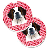 Caroline'S Treasures Saint Bernard Hearts Set Of 2 Cup Holder Car Coasters, 2.56, Multicolor